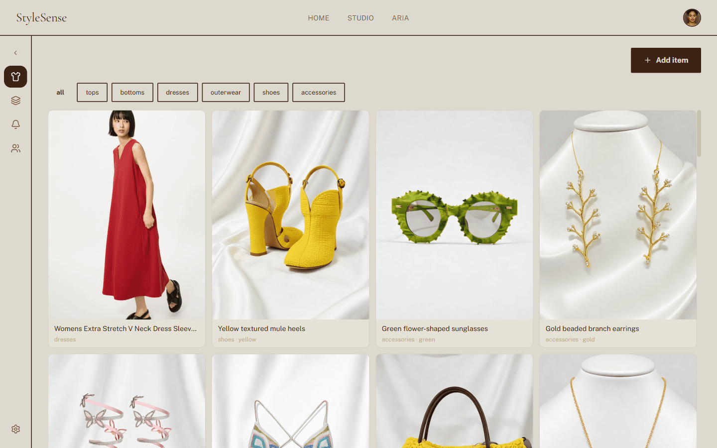 StyleSenseAI wardrobe with real clothing items